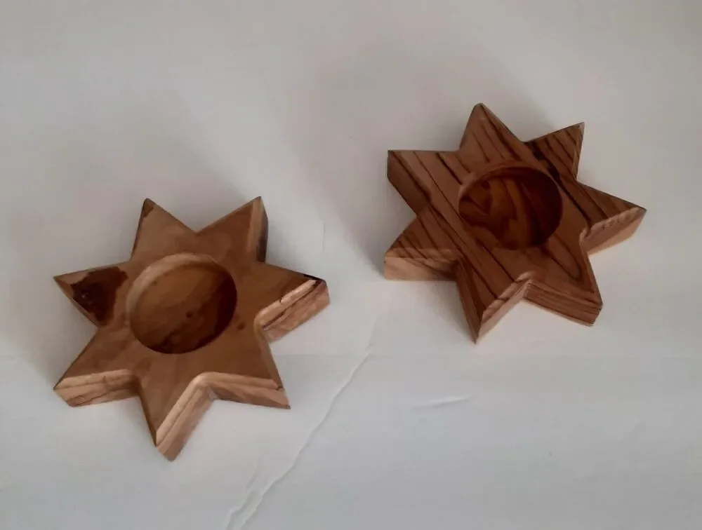 Wooden Star Candle Holders Japandi Scandinavian x 2 Masculine